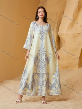 Wholesale Luxury Beaded & Pearl Embroidered Muslim Abaya, Dubai Style Flare Sleeve Modest Maxi Kaftan for Eid Ramadan, Guangzhou Clothing Wholesale Market & China Sourcing - LIUHUAMALL
