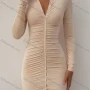 Wholesale Women's Casual Plain Button Down Long Sleeve Bodycon Short Dress preview