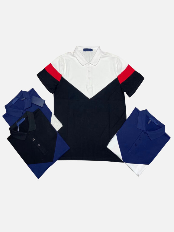 Men's Plus Size Casual Short Sleeve Colorblock Polo Shirt, Clothing Wholesale Market -LIUHUA, MEN, Casual-Top