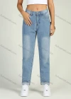 Wholesale Women's Casual Light Blue Fold Hem Button Zip Fly Pockets Jeans - Liuhuamall