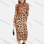 Wholesale Women's Fashion Long Sleeve Mock Neck Leopard Print Bodycon Midi Dress preview