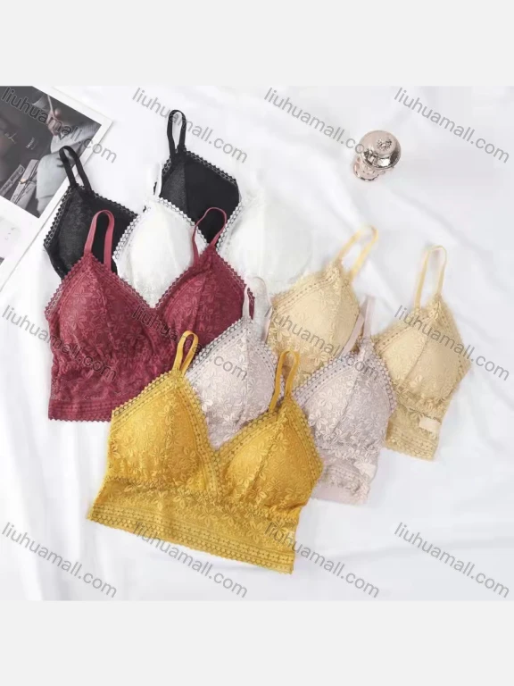 Wholesale Women's Pull-on Guipure Lace Petal Trim Spaghetti Strap Lingerie Bra