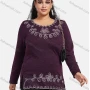 Wholesale Women's Elegant Round Neck Long Sleeve Floral Embroidery Slit Hem Knit Top preview