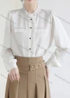 Wholesale Women's Elegant Long Sleeve Ruffle Neck Button Down Ruffle Trim Shirts 473526# - Liuhuamall
