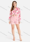 Wholesale Women's Fall Peony Print Button Front Knot Hem Crop Shirt - Liuhuamall