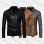 Wholesale Men's Fashion Stand Collar Long Sleeve Zipper Leather Jacket preview