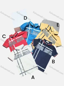 Wholesale Boys Casual Short Sleeve Letter Print Striped Button Front Polo Shirts, LIUHUA CLOTHING WHOLESALE