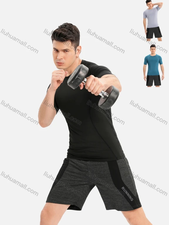 Wholesale Men's Athletic Workout Tight Fitness Plain Short Sleeve T-shirt 301#