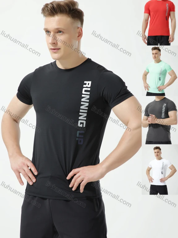 Wholesale Men's Athletic Workout Breathable Letter Graphic Quick Dry Short Sleeve T-shirt 8088#