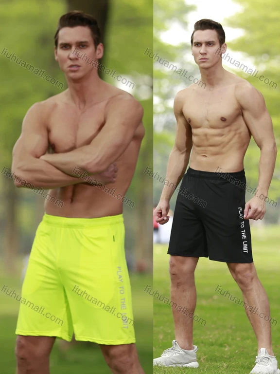 Wholesale Men's Athletic Workout Letter Print Elastic Waist Zipper Pockets Shorts F5002#
