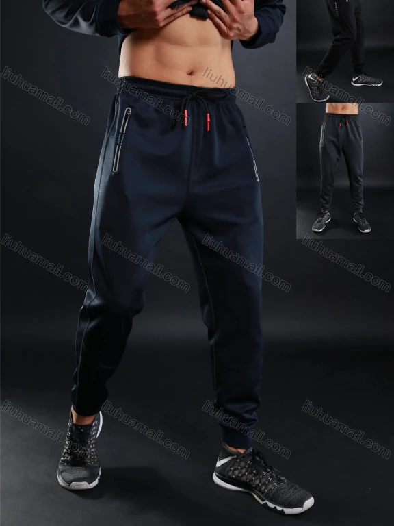 Wholesale Men's Athletic Workout Elastic Waist Drawstring Zipper Pockets Ankle Length Gym Running Joggers L10818#