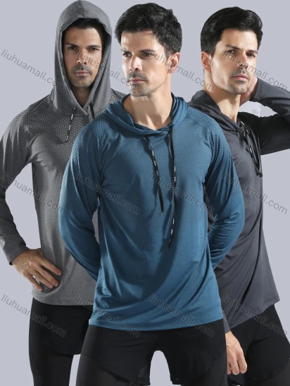 Wholesale Men's Athletic Workout Breathable Drawstring Long Sleeve Hoodie 10857#
