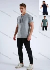 Wholesale Men's Athletic Workout Breathable Quick Dry Fitness Short Sleeve Hooded T-shirt M001# - Liuhuamall