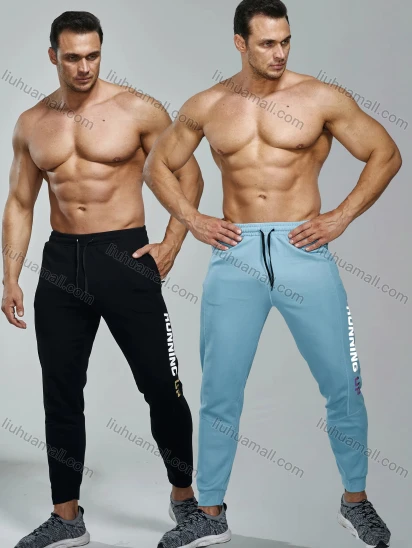 Wholesale Men's Letter Graphic Athletic Workout Elastic Waist Drawstring Ankle Length Gym Running Pants Y7131#