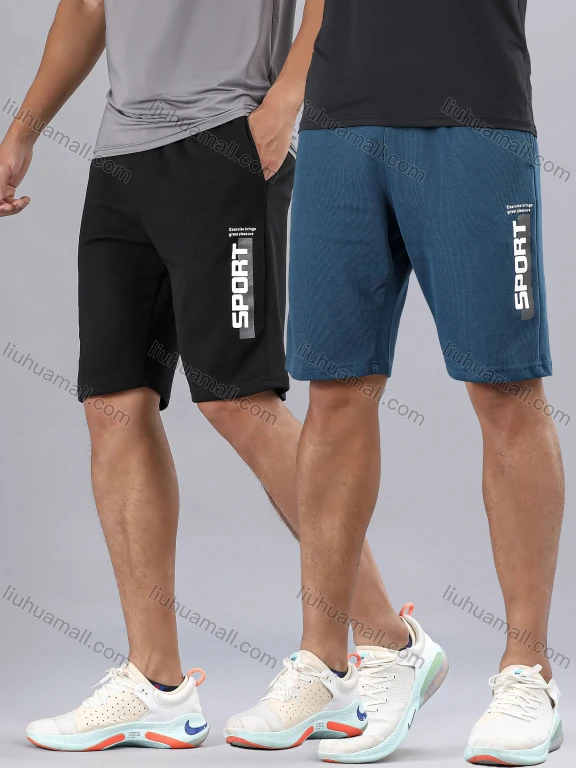 Wholesale Men's Letter Graphic Athletic Workout Elastic Waist Shorts Y7148#