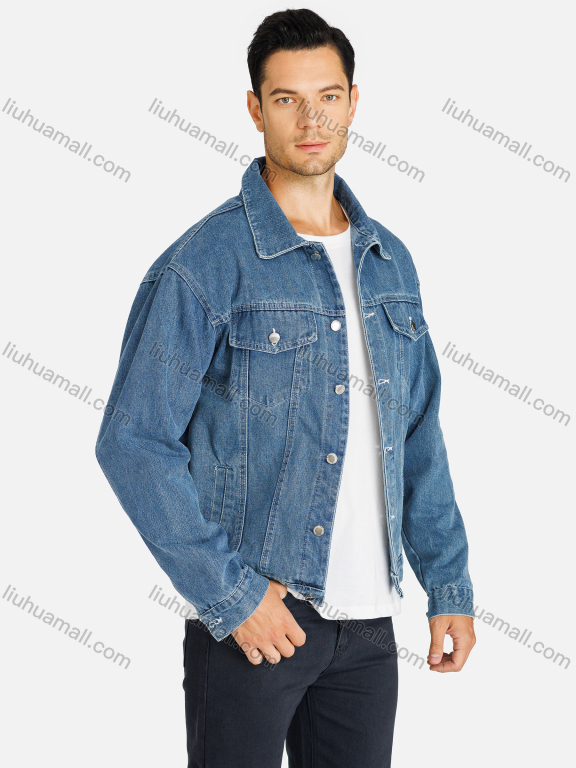 Wholesale Men's Basics Plain Button Down Flap Pockets Crop Denim Jacket