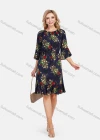Wholesale Women's Elegant Frill Neck 3/4 Sleeve Floral Print Ruffle Hem Knee Length Dress With Belt - Liuhuamall