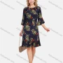 Wholesale Women's Elegant Frill Neck 3/4 Sleeve Floral Print Ruffle Hem Knee Length Dress With Belt preview