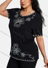 Wholesale Women's Elegant Round Neck Floral Embroidery Short Sleeve T-Shirt - Liuhuamall