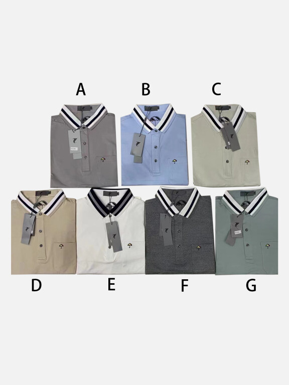 Men's Casual Short Sleeve Plain Embroidery Label Patch Pocket Striped Trim Polo Shirts, Clothing Wholesale Market -LIUHUA, 