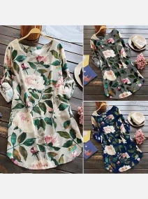 Wholesale Women's Elegant Scoop Neck Scoop Neck Floral Print Knee Length Dress, LIUHUA CLOTHING WHOLESALE