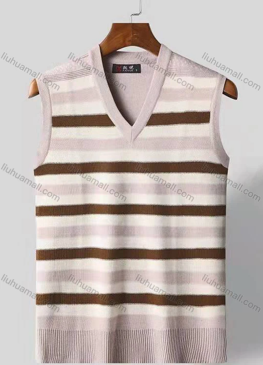 Wholesale Men's Casual V Neck Sleeveless Multicolor Striped Knit Sweater Vests