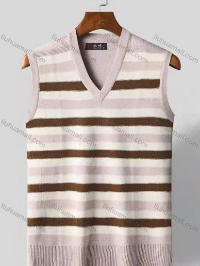 Wholesale Men's Casual V Neck Sleeveless Multicolor Striped Knit Sweater Vests