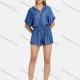 Wholesale Women's Casual Plain Hooded Rolled Sleeve Ruched Zipper Drawstring Denim Romper Denim Clothing Wholesale Market Liuhua