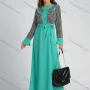 Wholesale Women's Elegant Long Sleeve Splicing Houndstooth Print Maxi Dress With Belt preview