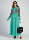 Wholesale Women's Elegant Long Sleeve Splicing Houndstooth Print Maxi Dress With Belt - Liuhuamall