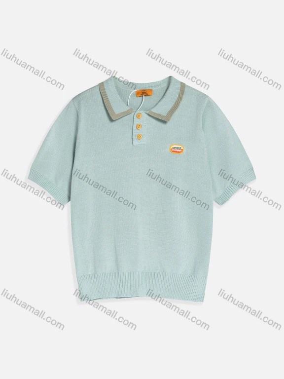 Wholesale Kid's Casual Contrast Button Front Short Sleeve Knit Polo Shirt MB23ATX715#