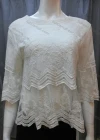 Wholesale Women's Round Neck Half Sleeve Layered Embroidered Floral Hollow Out Blouse - Liuhuamall