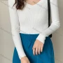 Wholesale Women's Casual Plain V Neck Long Sleeve Ribbed Knit Sweater Tops 8003# preview