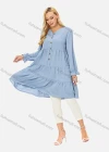 Wholesale Women's Casual Button Front Belted V-Neck Poet Sleeve Tiered Plain Dress 070# - Liuhuamall