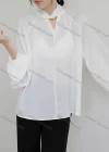 Wholesale Women's Elegant Keyhole Neck Long Sleeve Ruched Plain Blouse 533997# - Liuhuamall