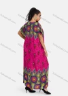 Wholesale Women's African Short Sleeve Tribal & Peacock Print Embroidery Round Neck Maxi Kaftan Dress #2046 - Liuhuamall