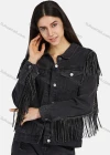 Wholesale Women's Fashion Plain Button Down Wash Flap Pockets Tassel Trim Denim Jacket - Liuhuamall