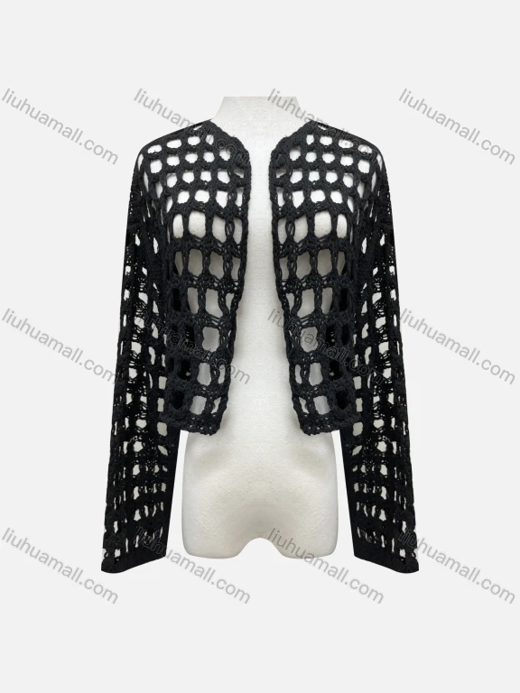 Wholesale Women's Sexy Hollow Out Long Sleeve Cover Up Crop Cardigan 60853#