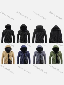 Wholesale Men's Casual Double-sided Hooded Striped Zipper Striped Chevron Puffer Jacket, LIUHUA CLOTHING WHOLESALE