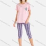 Wholesale Women's Lounge Soft Short Sleeve Floral Print T-Shirt & Striped Capris Pants Two-Piece Homewear Sets preview