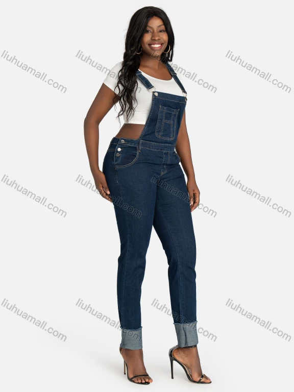Wholesale Women's Casual Pocket Button Closure Denim Overall