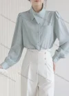 Wholesale Women's Casual Asymmetrical Neck Long Sleeve Button Down Patch Pocket Plain Shirts - Liuhuamall