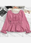 Wholesale Women's Casual Scoop Neck Poet Sleeve Plain Blouse - Liuhuamall