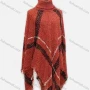 Wholesale Women's Casual High Collar Plaid Print Frayed Raw Hem Cape preview
