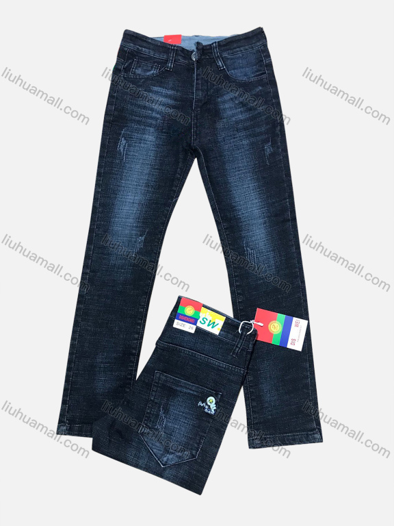 Wholesale Boys Casual Button Pockets Labelled Embroidered High Stretch Jean