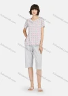 Wholesale Women's Polka Dot Button Front Short Sleeve Tops & Plain Knee Length Pants 2 Piece Lounge Pajamas Set A17# - Liuhuamall
