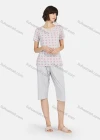 Wholesale Women's Polka Dot Button Front Short Sleeve Tops & Plain Knee Length Pants 2 Piece Lounge Pajamas Set A17# - Liuhuamall