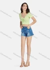 Wholesale Women's Plain Deep V Neck Twist Short Sleeve Crop Blouse 3104# - Liuhuamall