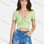 Wholesale Women's Plain Deep V Neck Twist Short Sleeve Crop Blouse 3104# preview