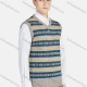Wholesale Men's Casual V Neck Striped Folk Art Knit Sweater Vest 8330# Blue Clothing Wholesale Market Liuhua